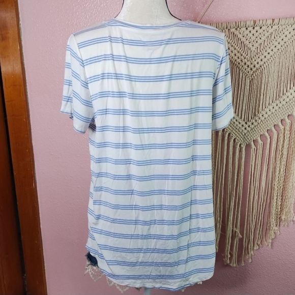 Market & Spruce | Striped Blue and White Top Tee Women's Medium M Scoop Neck EUC - Picture 3 of 6